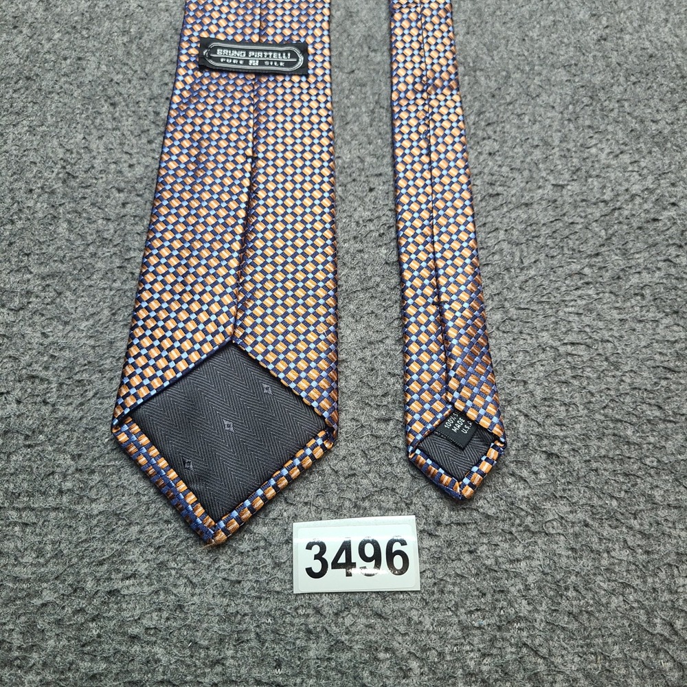 Bruno Piattelli Tie Mens OS Blue Gold Silk Excellent Geometric Woven Made in USA - Picture 6 of 6